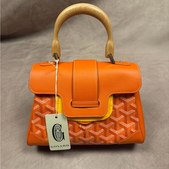 GOYARD SAIGON SOUPLE MINI ORANGE LEATHER & GOYARDINE CANVAS BAG - NEW W DUST BAG - Picture 2 of 12